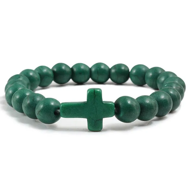 Women's Natural Volcanic Stone Black Lava Cross Bracelet