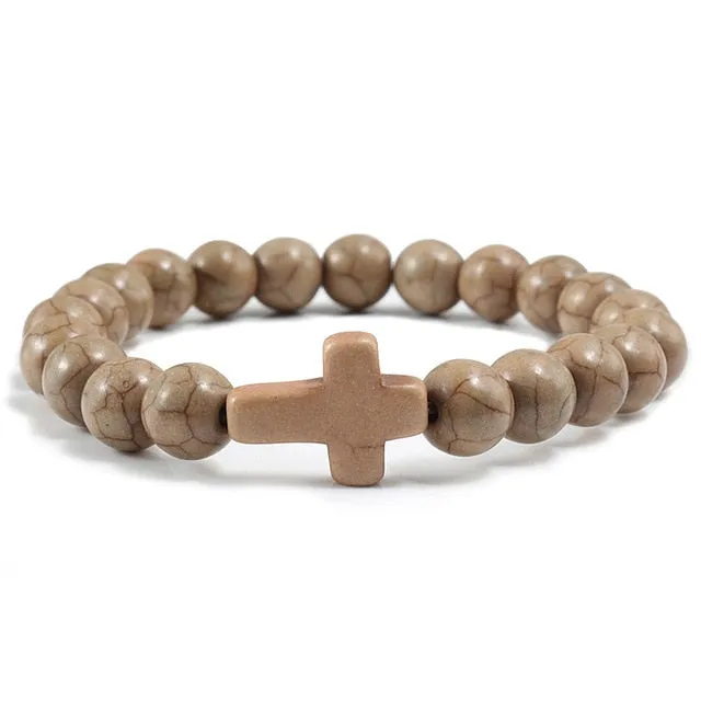 Women's Natural Volcanic Stone Black Lava Cross Bracelet